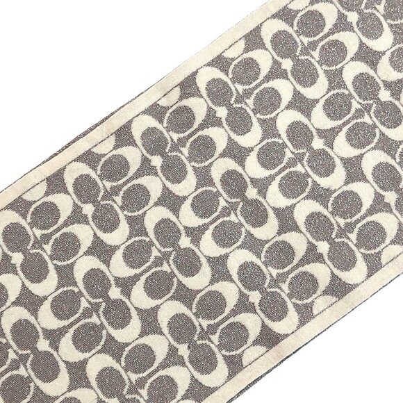 COACH Classic Silver & Cream Monogram C Logo Wool Blend Pre-owned Scarf - Picture 4 of 13